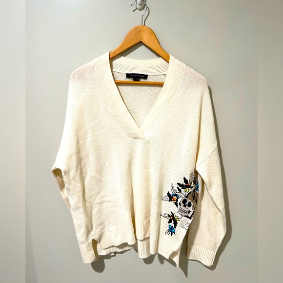 Skull Cashmere Embroidered Floral Skull Pullover Wool blend - Picture 1 of 8